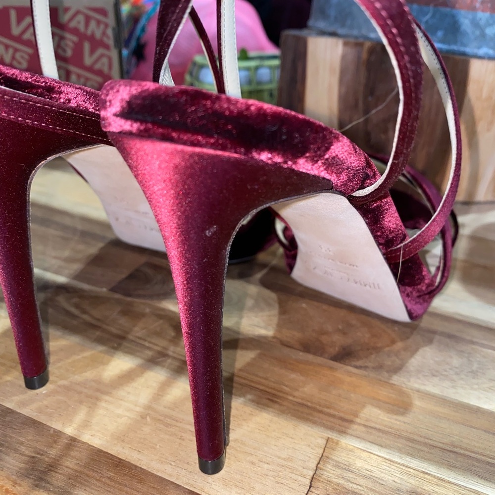 Jimmy Choo Burgundy Velvet And Satin Lola Cross Strap Sandals Size 39 - Picture 10 of 16
